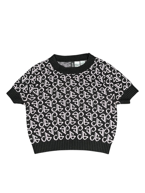 Divided Sweaters - Divided H&M Black & Light Pink Monogram Short-Sleeve Knit Sweater